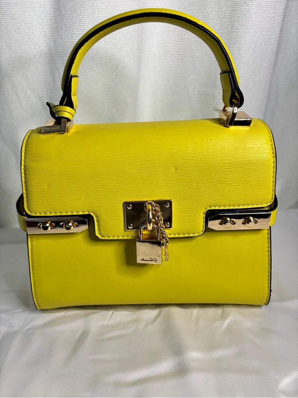 Aldo Bright Top-Handle Satchel with Gold Hardware and Crossbody Strap